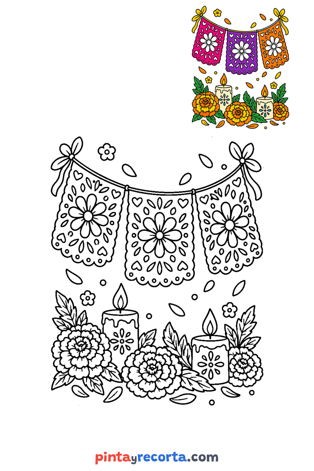 Cut-paper banner coloring pages: free printable drawings | Pinta y Recorta