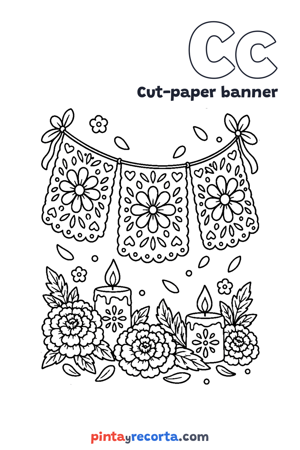Cut-paper banner coloring pages: free printable drawings | Pinta y Recorta