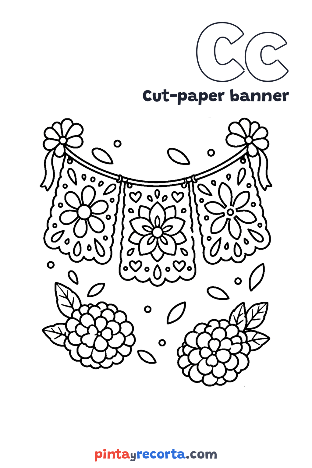 Cut-paper banner coloring pages: free printable drawings | Pinta y Recorta