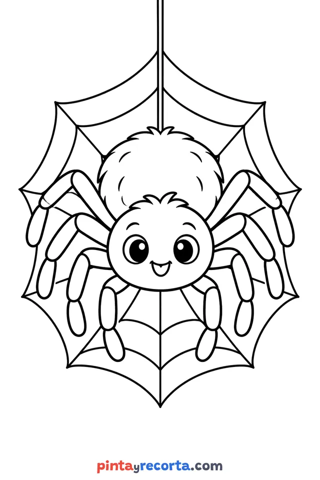 Dibujo de araña de Halloween para colorear, nivel básico con trazos gruesos y áreas grandes