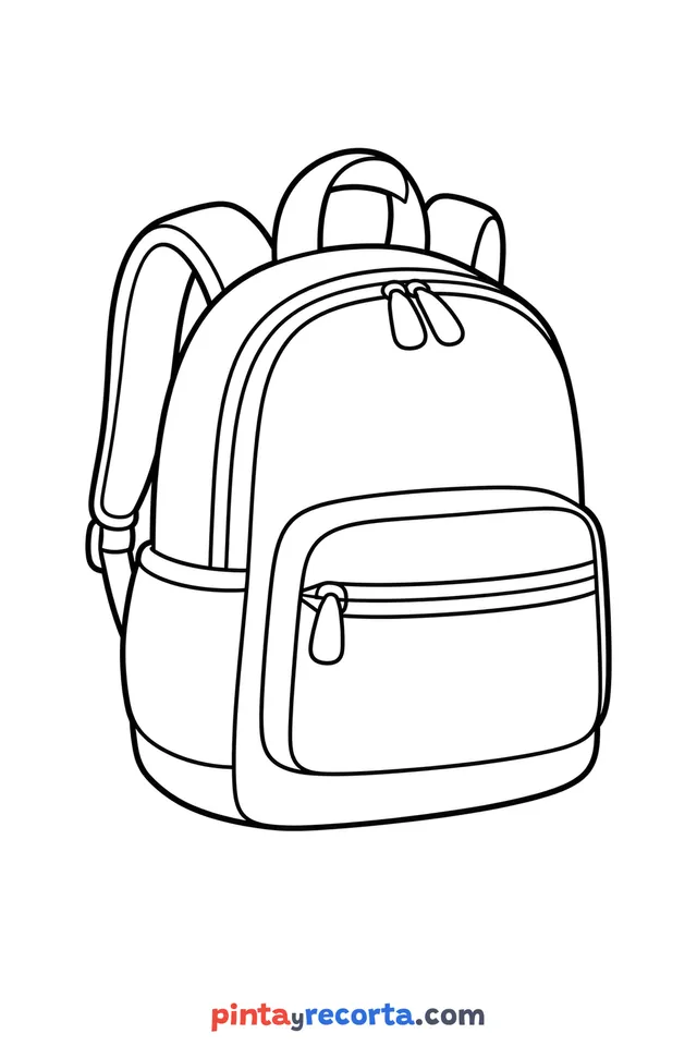Backpack coloring page: with a front pocket, easy level with thick outlines and big spaces