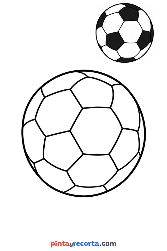 Ball coloring page with a small color guide, easy level