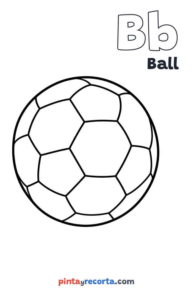 Ball coloring page with the letter Bb and the word Ball, easy level