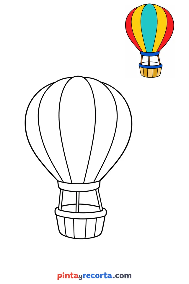 Balloon coloring page with a small color guide, easy level