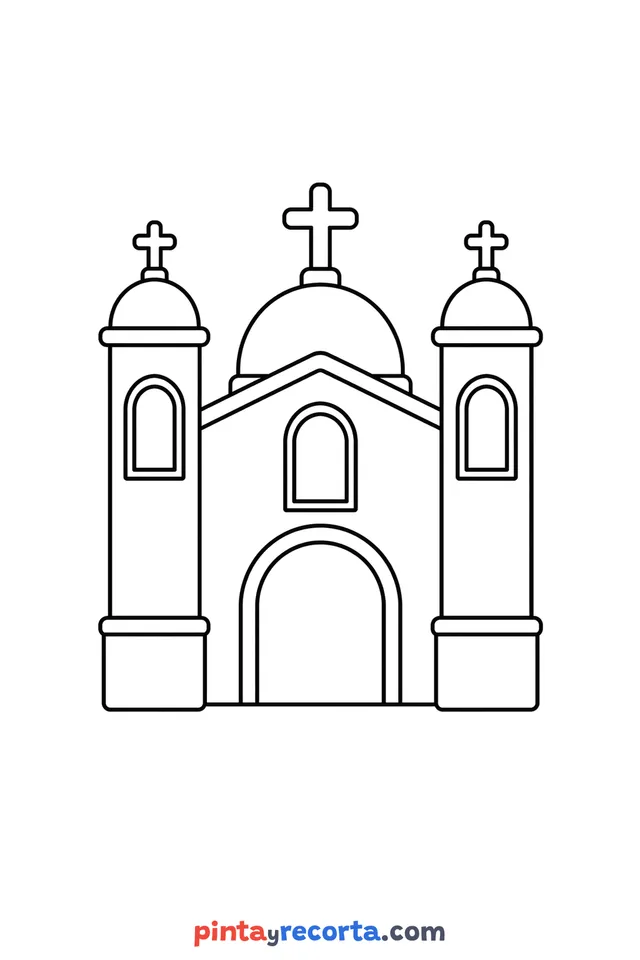 Dibujo de basílica de la Virgen de Guadalupe para colorear, nivel básico con trazos gruesos y áreas grandes
