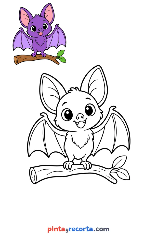 Bat coloring page with a small color guide, easy level