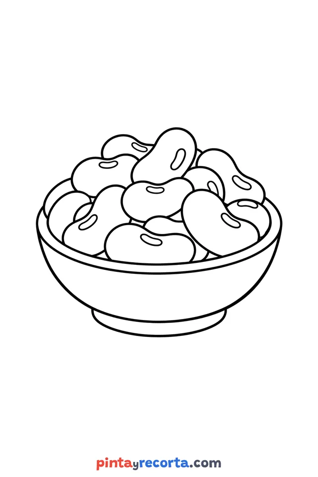 Bean coloring page: served on a plate, easy level with thick outlines and big spaces