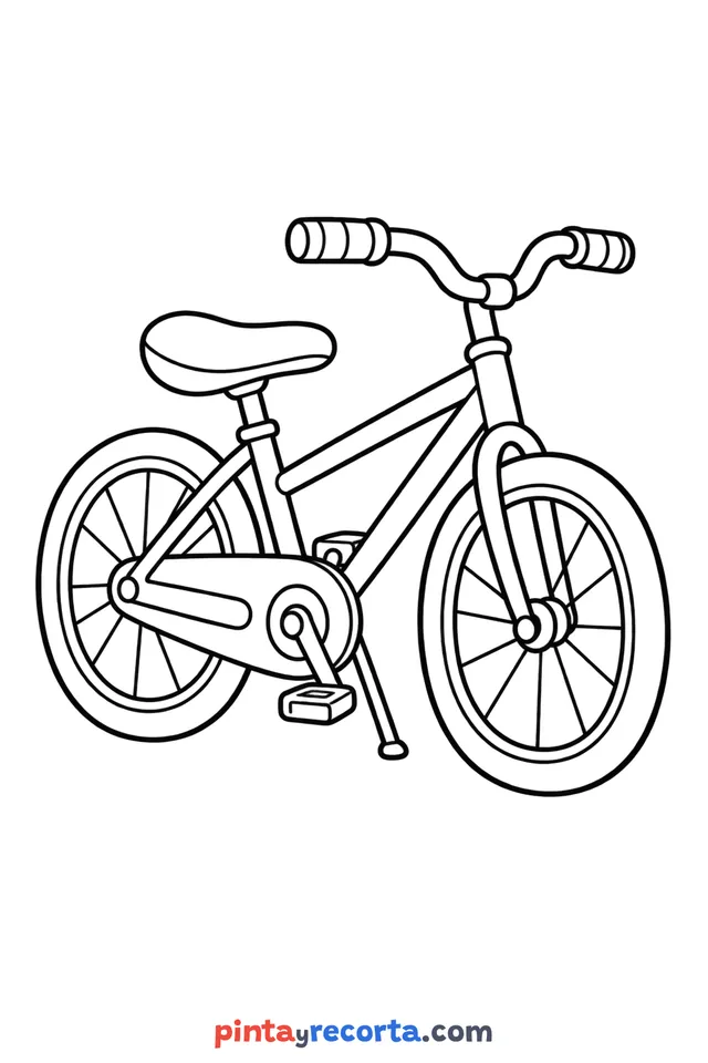 Bicycle coloring page: parked and ready to color, easy level with thick outlines and big spaces