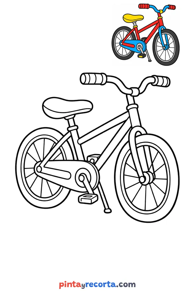 Bicycle coloring page with a small color guide, easy level