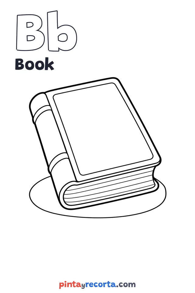 Book coloring page with the letter Bb and the word Book, easy level