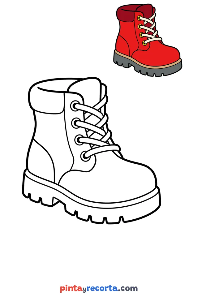 Boot coloring page with a small color guide, easy level