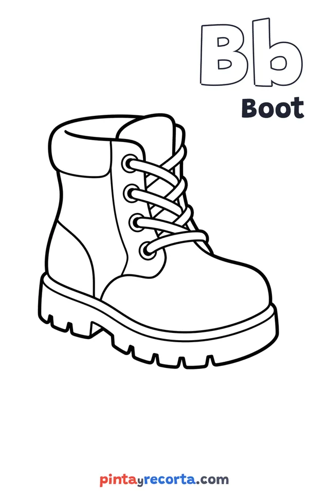 Boot coloring page with the letter Bb and the word Boot, easy level