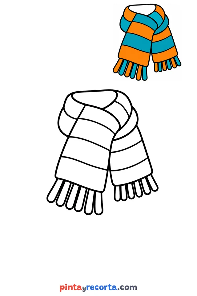 Dibujo de bufanda para colorear con una guía de color en miniatura, nivel básico