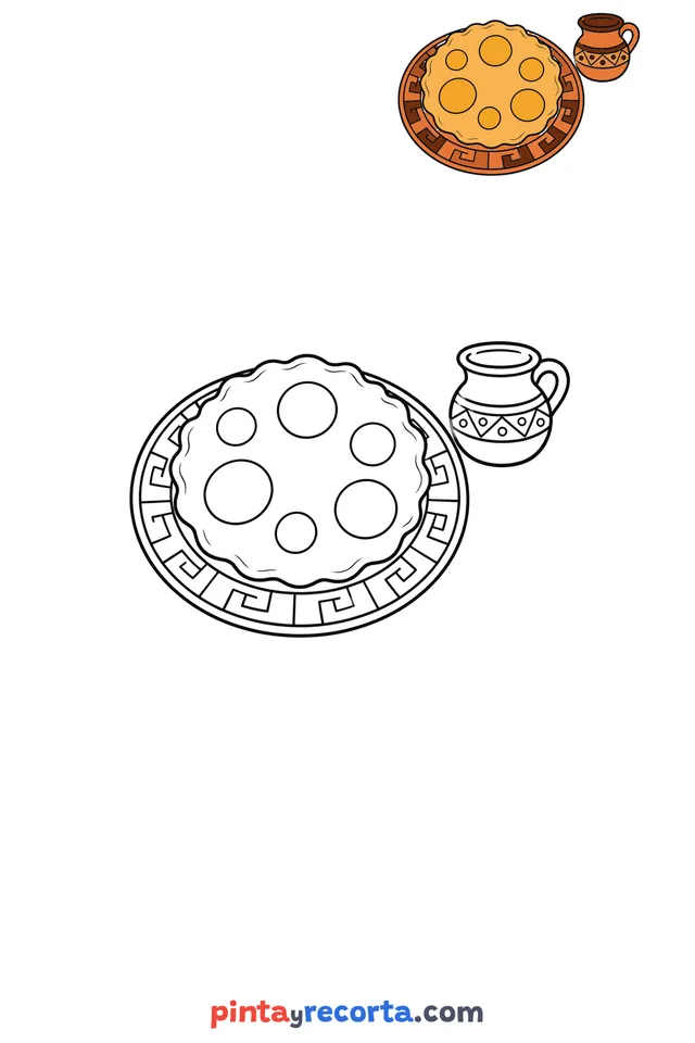 Dibujo de buñuelo para colorear con una guía de color en miniatura, nivel básico