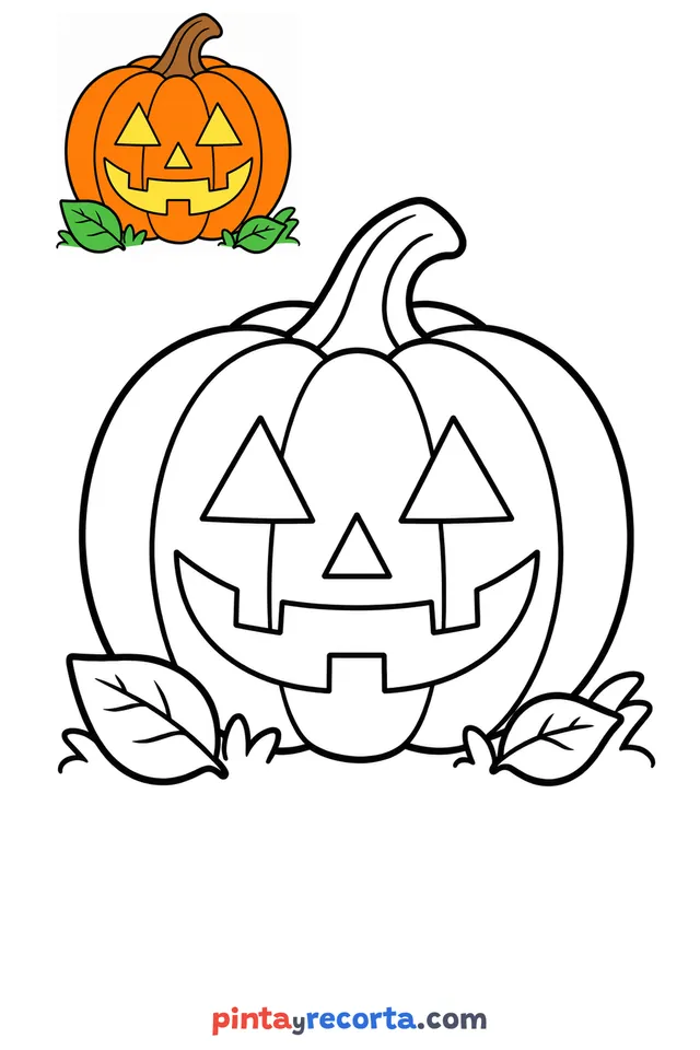 Dibujo de calabaza de halloween para colorear con una guía de color en miniatura, nivel básico