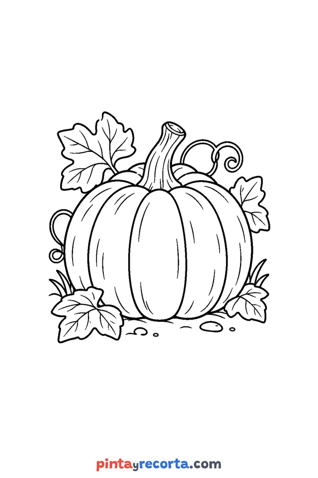 Dibujo de calabaza de Halloween para colorear, nivel intermedio con detalle moderado
