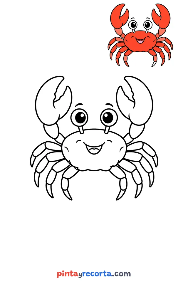 Dibujo de cangrejo para colorear con una guía de color en miniatura, nivel básico