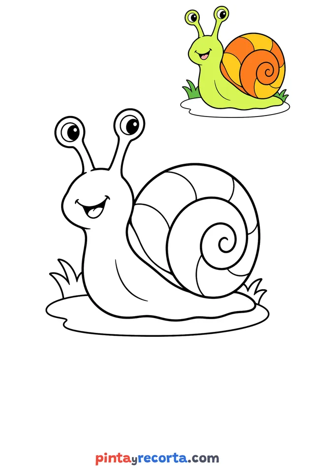 Dibujo de caracol para colorear con una guía de color en miniatura, nivel básico