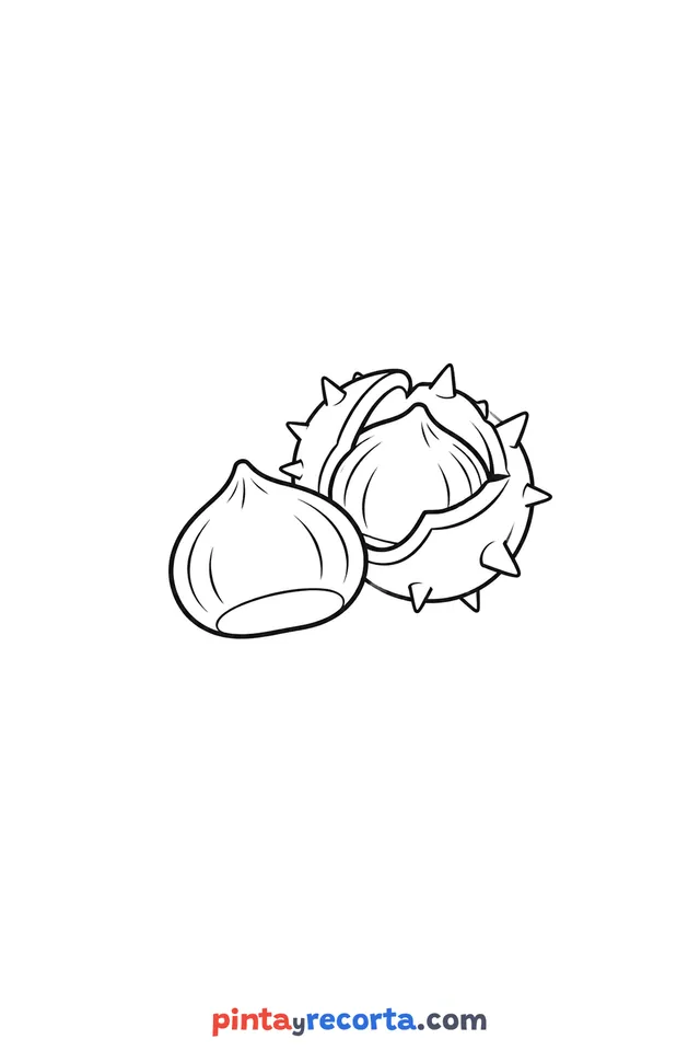 Dibujo de castaña de otoño para colorear, nivel básico con trazos gruesos y áreas grandes