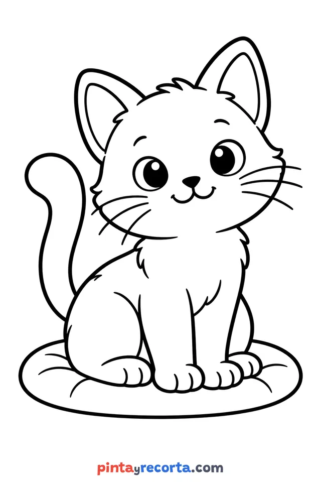 Cat coloring page: full body in a calm pose, easy level with thick outlines and big spaces