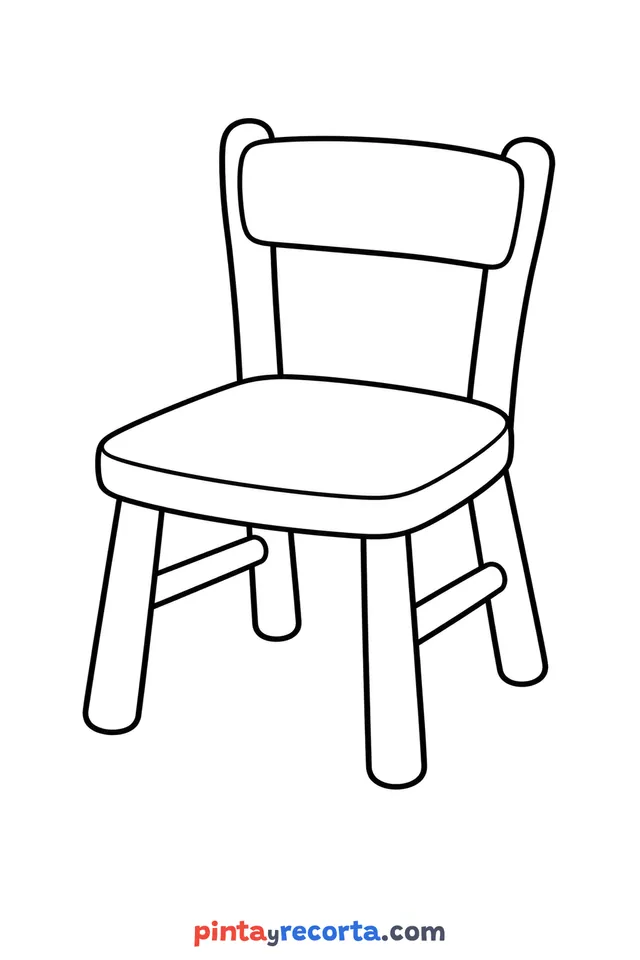 Chair coloring page: a wooden chair with a backrest, easy level with thick outlines and big spaces