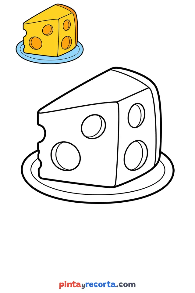 Cheese coloring page with a small color guide, easy level