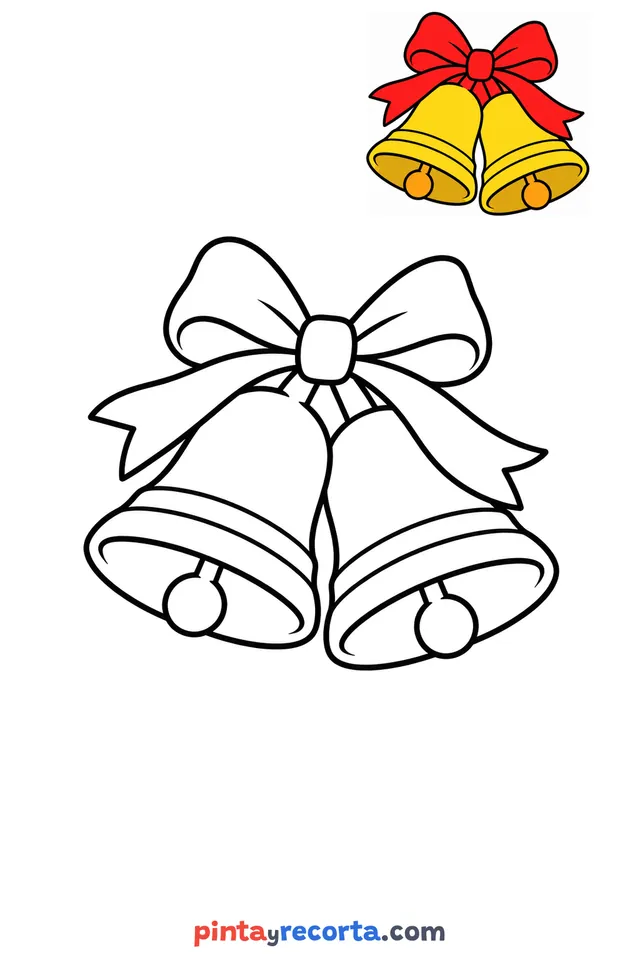 Bell coloring page with a small color guide, easy level