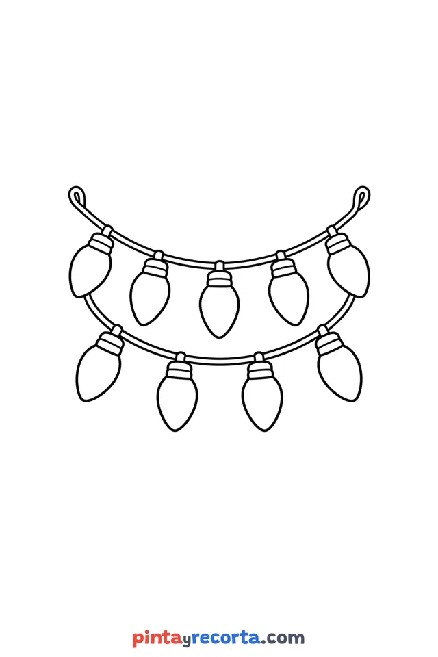 Christmas lights coloring page, easy level with thick outlines and big spaces