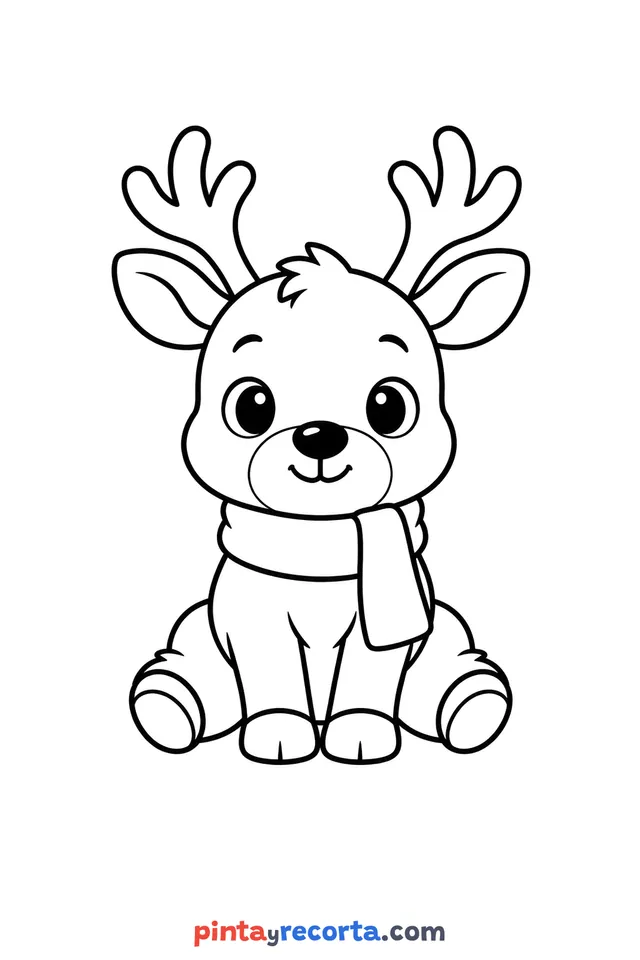 Christmas reindeer coloring page, easy level with thick outlines and big spaces