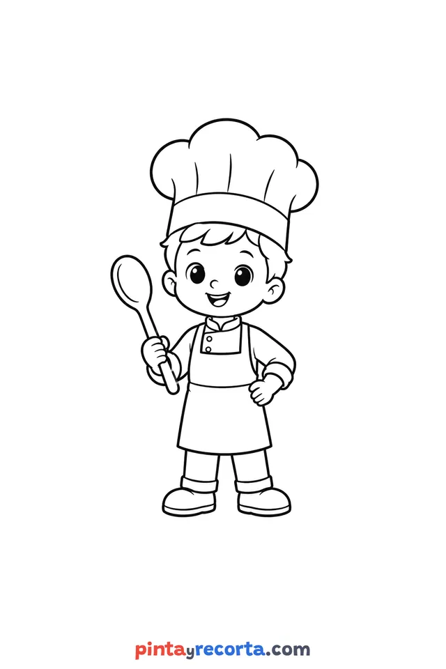 Dibujo de cocinero para colorear, nivel básico con trazos gruesos y áreas grandes