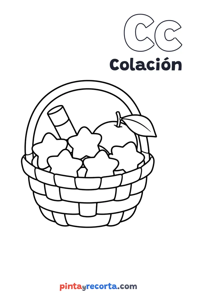 Dibujo de colación para colorear con la letra Cc y la palabra Colación, nivel básico