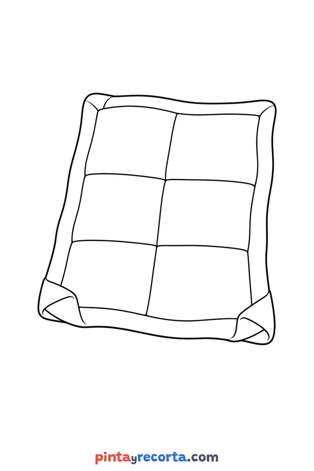 Dibujo de colcha para colorear en vista de tres cuartos, nivel básico con trazos gruesos y áreas grandes