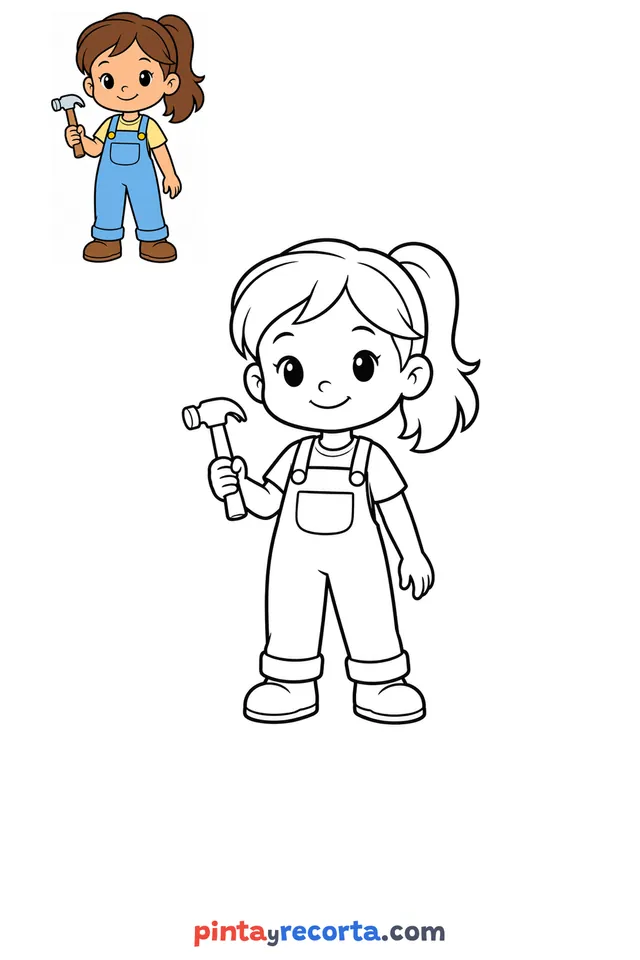 Carpenter coloring page with a small color guide, easy level
