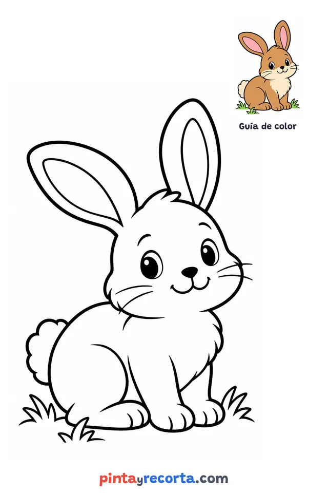 Dibujo de conejo para colorear con una guía de color en miniatura, nivel básico