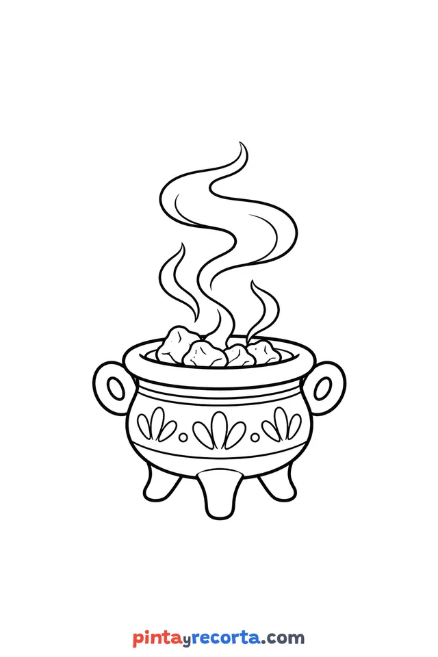 Dibujo de copal de Día de Muertos para colorear, nivel básico con trazos gruesos y áreas grandes