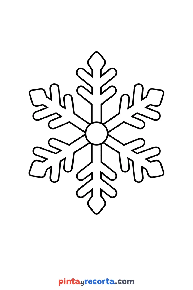 Dibujo de copo de nieve de invierno para colorear, nivel básico con trazos gruesos y áreas grandes