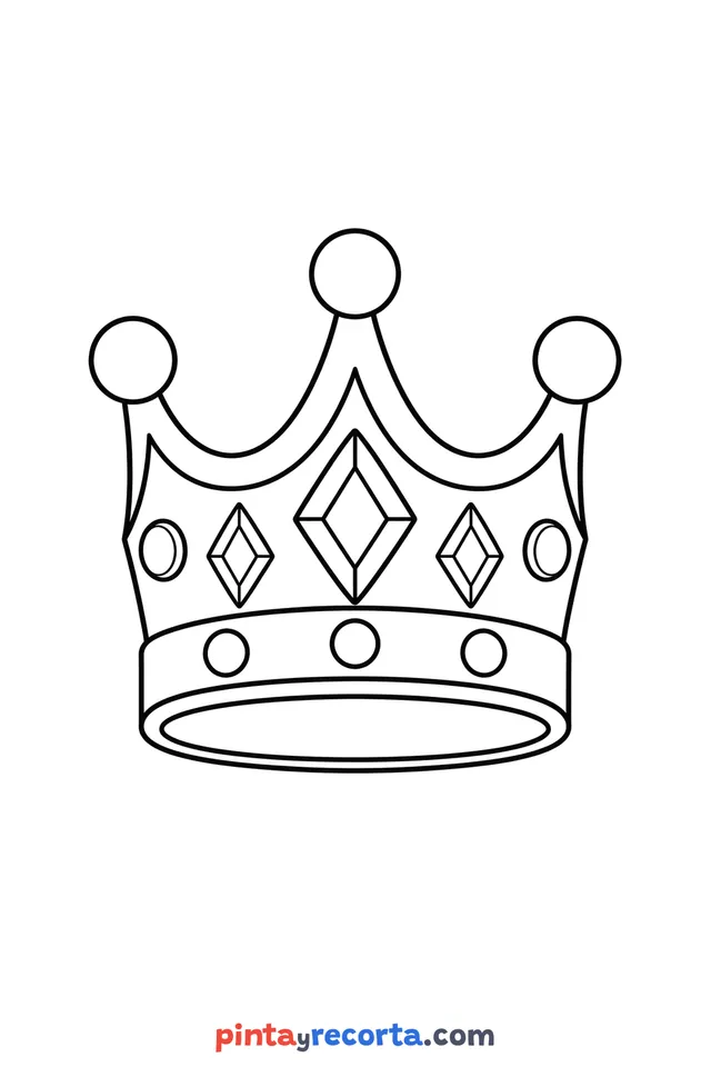 Dibujo de corona de Día de Reyes para colorear, nivel básico con trazos gruesos y áreas grandes