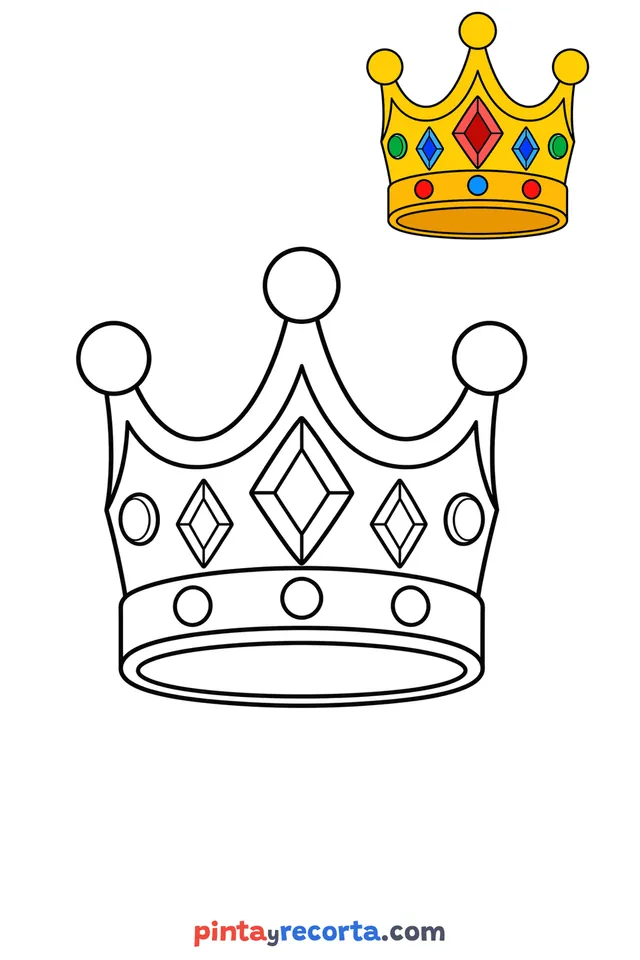 Dibujo de corona para colorear con una guía de color en miniatura, nivel básico