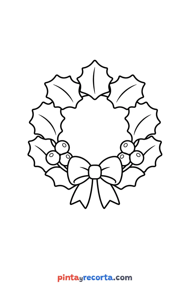 Dibujo de corona navideña de Navidad para colorear, nivel básico con trazos gruesos y áreas grandes
