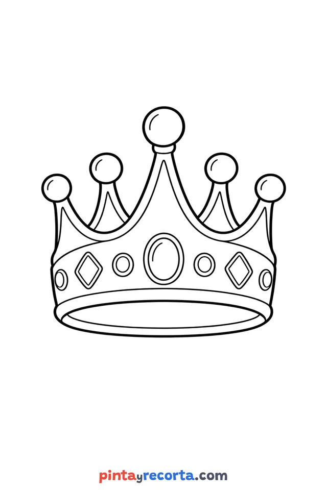 Dibujo de corona para colorear en vista de tres cuartos, nivel básico con trazos gruesos y áreas grandes