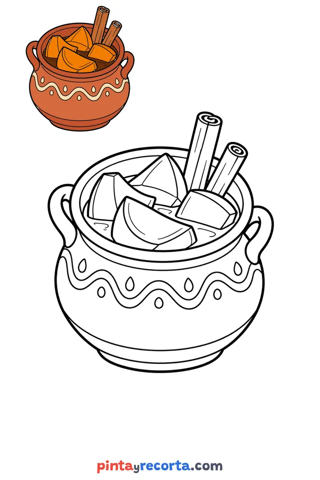 Candied pumpkin coloring page with a small color guide, easy level