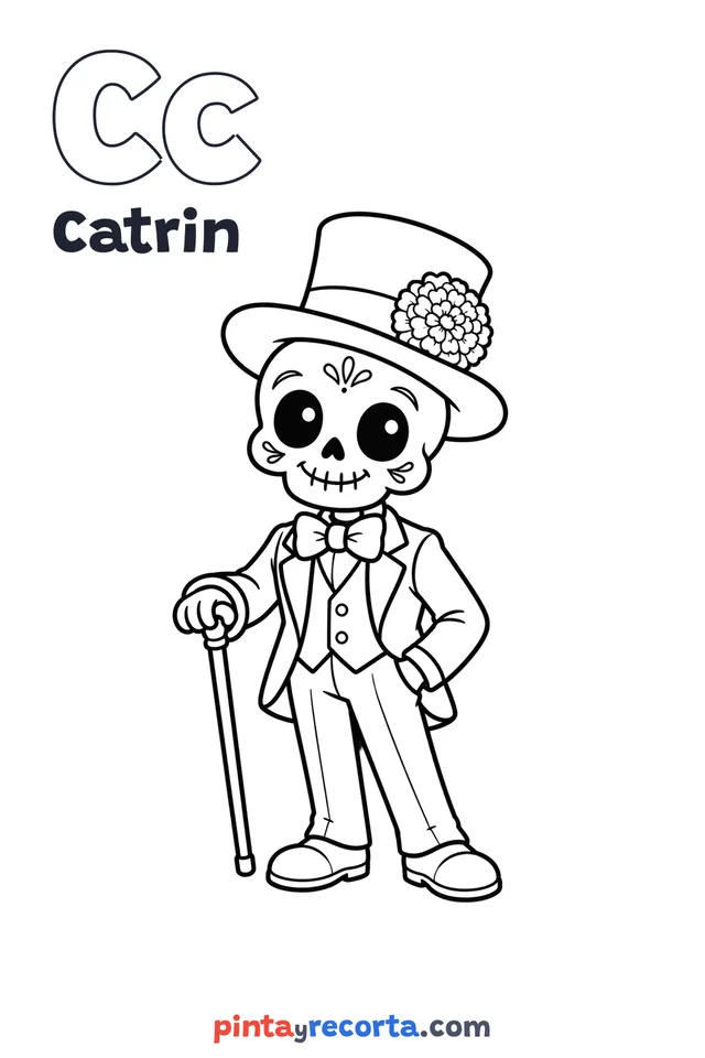 Catrin coloring page with the letter Cc and the word Catrin, easy level