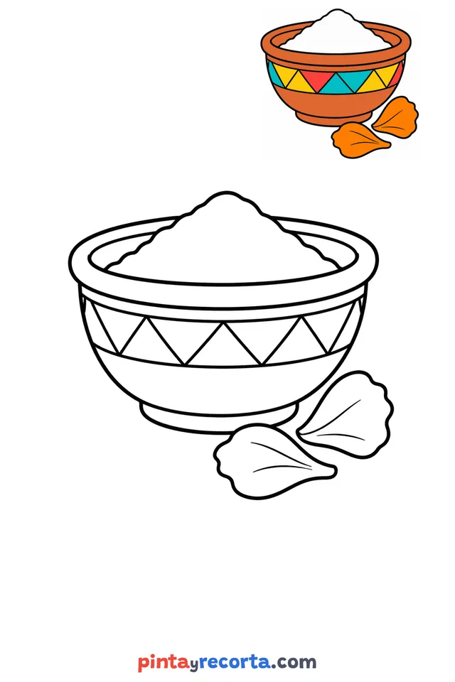 Salt coloring page with a small color guide, easy level
