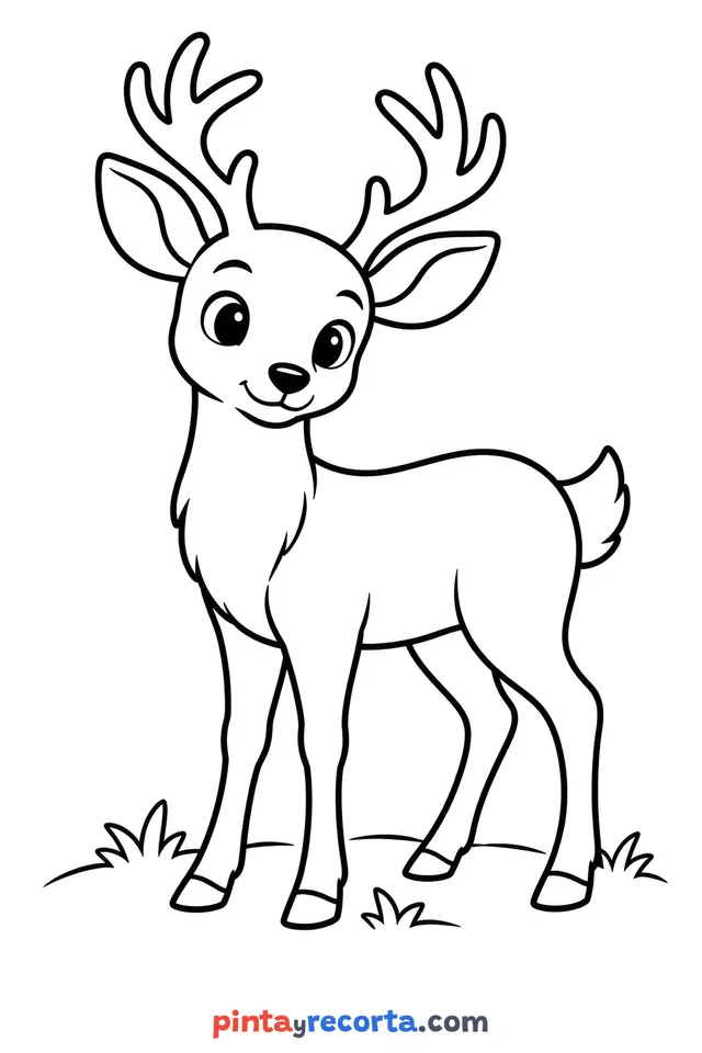 Deer coloring page: full body in a calm pose, easy level with thick outlines and big spaces