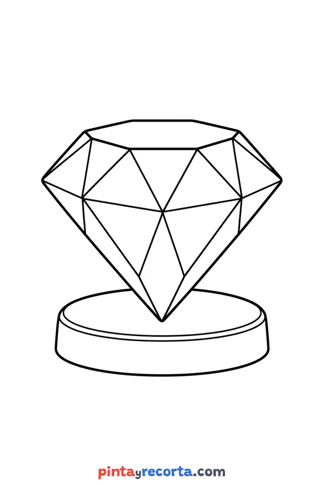 Diamond coloring page: in three-quarter view, easy level with thick outlines and big spaces
