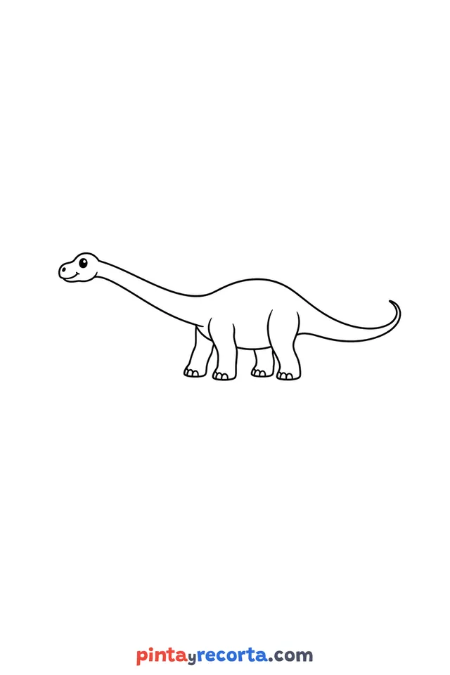 Dibujo de diplodocus para colorear, nivel básico con trazos gruesos y áreas grandes