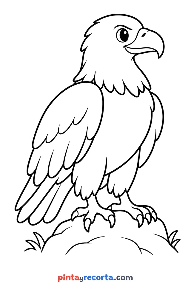 Eagle coloring page: full body in a calm pose, easy level with thick outlines and big spaces