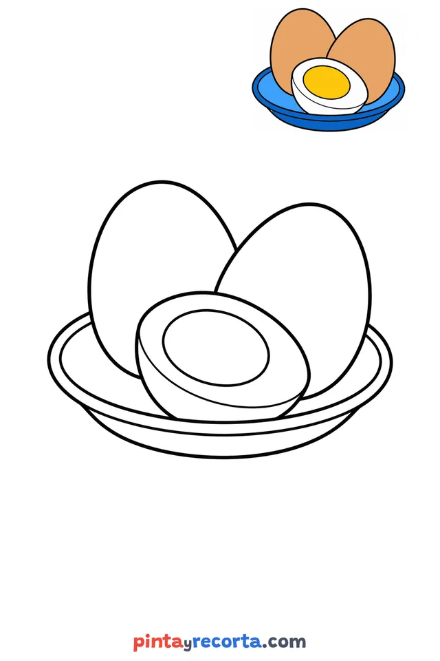 Egg coloring page with a small color guide, easy level