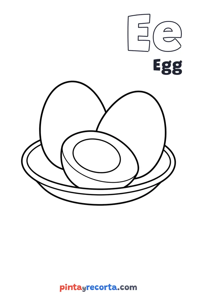 Egg coloring page with the letter Ee and the word Egg, easy level