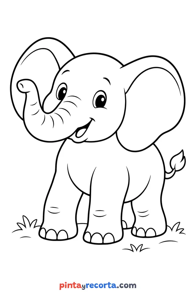 Elephant coloring page: full body in a calm pose, easy level with thick outlines and big spaces
